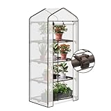 Sekey Mini Tomatengewächshaus mit 4 Regalböden, Folie Gewächshaus Klein Tomatenhaus Balkon Garten, Kleines Foliengewächshaus Stabil 160*70*50 cm, Weiß