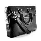 Fa.Volmer® Echt-Leder Business-Tasche für Laptops bis 15,6 Zoll | mehr Sicherheit dank Fingerabdruck-Verriegelung | weiche Nappaleder-Schultertasche mit Metall-Verschlüssen | Schwarz