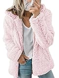 ORANDESIGNE Winterjacke mit Kapuzen Damen Chic Einfarbig Plüschjacke Flauschig Mantel Warm Kapuzenjacke Parka Reißverschluss Plüsch Übergangsjacke A Rosa 40