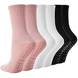 BISOUSOX Pilates Socken Damen 3 Paare Baumwolle Yoga Antirutsch Socken Pilates Größe 36-40 Rutschsocken Stoppersocken Damen für Yoga Fitness Geschenke für Frauen Mama Schwangere Krankenhaus