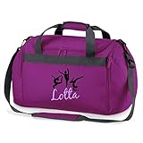 Kinder-Sporttasche Gymnastik mit Namen Bedruckt | Personalisierbar mit Motiv Turnerin Boden-Turnen | Reisetasche Duffle Bag zum Umhängen für Mädchen (lila)