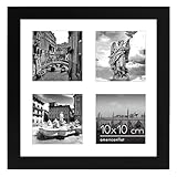Americanflat 25x25 cm Bilderrahmen Collage Schwarz - Zeigen Sie vier 10x10 cm Fotos an Ihrer Wand an - Bilderrahmen für Mehrere Bilder der Familie - Verbundholz mit Bruchsicherem Glas