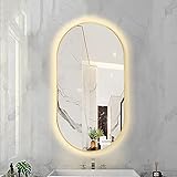 Beleuchteter ovaler Badezimmerspiegel, Wandmontage, Kosmetikspiegel mit Sensor, Touch-Steuerung, Metallrahmen, Hintergrundbeleuchtung, Make-up-Spiegel, dimmbar, 3 farbige LED-Lichter (goldener Rahmen,