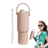 Thermobecher mit Deckeln, 735 ml, auslaufsicherer, isolierter Becher | Erweiterte Temperaturkontrolle, doppelwandiges Trinkwerkzeug mit Griff und Strohhalm, auslaufsichere Wasserflasche für die E.