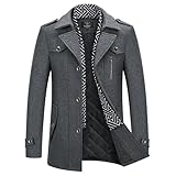 KUDMOL Herren Wintermantel Wolle Kurzmantel Stehkragen Wollmantel Mittellang Slim Fit für Business Freizeit Peacoat(Grau,XXL)