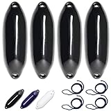 HonuNautic 4er Set Fender incl. Fenderleinen | U-Serie | Farbe: Schwarz | Größe: Ø 10 x L 33 cm | Boot & Yacht Stegfender, Langfender