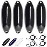 HonuNautic 4er Set Fender incl. Fenderleinen | U-Serie | Farbe: Schwarz | Größe: Ø 22 x L 64 cm | Boot & Yacht Stegfender, Langfender