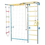 VEVOR Sprossenwand Turnwand Klettergerüst für Kleinkinder, 7-in-1-Kletterspielset mit schwedischer Leiter aus Karbonstahl, Klimmzugstange & Strickleiter & Turnringen 100 kg belastbar Mehrfarbig