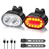 Oderra Fahrradlicht, LED, leistungsstark, wiederaufladbar, USB, Starke Akkulaufzeit, mit Blink- oder Dauermodus, wasserdicht IPX4, Fahrradlicht, Vorder- und Rücklicht für Mountainbikes, Schwarz, 1