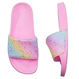 Badelatschen Kinder Sommer Hausschuhe Badeschlappen Jungen Mädchen rutschfeste Dusch Badeschuhe Strand Sandalen(Sterne Glitzer 34/35EU)