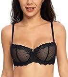 Lemorosy Damen Dirndl BH mit Bügel Push Up Spitze Balconette BH Halbschale Durchsichtig BH (Schwarz,80D)