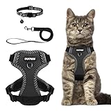 Dricar Katzengeschirr mit Leine Ausbruchsicher Verstellbar, Katzenleine mit Geschirr für Katzen, Komfortables Cat Harness Brustgeschirr mit Reflektierenden für Katzen und Kleine Hunde (Schwarz, L)