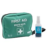Erste Hilfe Set Kinder + Wundspray 75 ml zur Reinigung von Wunden, Reiseapotheke Kinder gefüllt mit 47 Inhaltsteilen, Wundreinigungsspray in Sprühflasche