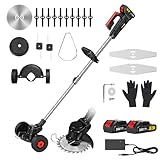 CONENTOOL 600W Akku Rasentrimmer mit 2X 2000Ah Akku, 24V Rasenkantenschneider mit 4 Arten von Schneidklingen, 8500rpm/min Freischneider mit Hilfsgleitrad, Teleskopstab Motorsense