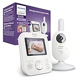 Philips AVENT Video Babyphone mit Kamera, SCD833/26, Tag- und Nachtansicht, hohe Reichweite, Eco-Mode, Mit FHSS-Technologie, 10 Stunden Akkulaufzeit, weiß