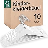 Praknu Kinderkleiderbügel Holz Weiß - 10 stück - 360° Drehbar & rutschfest mit Hosensteg - Natur FSC® Buchenholz