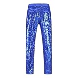 Generisch Glitzer Hose Herren Karneval Kostüm Nachtclubhose Glitzer Skinny Disco-Hose für Bühnenaufführung Party Freizeithose mit Blumenmuster Glänzende Pailletten Tanzhose Gerades Bein Stoffhose