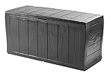 Keter Kofferraum aus Resin aus Paneelen in Holzoptik, inklusive Rollen, abschließbar, 117 x 45 x 57,5 ​​cm, 270 Lt, Graphitgrau