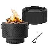Navaris Feuerschale aus Gusseisen rauchfrei - smokeless Fire Pit Bonfire - rauchfreier Feuerkorb mit Schürhaken - klappbare Feuerschale für Camping Garten Picknick