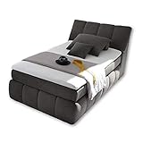 Stella Trading TOLEDO 2 Boxspringbett 120x200 mit Bettkasten, Anthrazit - Bequemes Bett mit 7-Zonen-Federkern Matratze H2-H3 & Komfortschaum Topper - 121 x 110 x 235 cm (B/H/T)