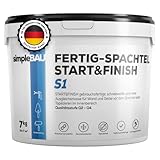 simpleBAU Spachtelmasse Weiß Innen 7 kg – Gebrauchsfertige Fertigspachtel für Wand & Decke, Polymer-Spachtelmasse Start&Finish – Glätten, Füllen & Reparieren, Staubfrei & Leicht Schleifbar