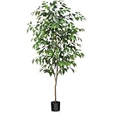 Fopamtri Künstliche Pflanzen Groß 150 cm Ficus Benjamina Kunstpflanze mit Naturholzstamm, Zimmerpflanze Kunstbaum im Topf für Zuhause Büro Balkon Dekoration (1 Stück)