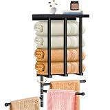 KZOBYD Handtuchhalter Wandmontierter, Handtuchregal mit 3 drehbaren Handtuchstange, Wand Gästehandtuchhalter für gerollte oder gefaltete Handtücher, Handtuchaufbewahrungsregal für Badezimme (Schwarz)