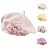 Kunyeah Kleine Mädchen Beret Hut Winter Warm Beanie Cap Kleinkind Französisch Stil Strickmütze Baby Niedliche Blume Berets