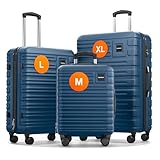 Travely Premium Koffer Set: 28', 24' & Handgepäck Koffer in einem Set. Mehr als 250L Volumen zusammen, sehr robuste Reisekoffer mit sanften Rollen & TSA Schloss, Reisekoffer, Koffer & Trolleys