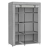 SONGMICS Kleiderschrank, Garderobe, mit 1 Kleiderstange, 6 Einlegeböden, Vliesstoff, Metallrahmen, 45 x 105 x 168 cm, für Schlafzimmer, Flur, grau mit Fischgrätmuster RYG085G22