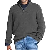 Ruamilyy Strickpullover Herren Troyer Pullover 1/4 Zip Feinstrick Winterpullover Langarm TexuRot Pulli mit Stehkragen