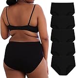 INNERSY Große Größen Damen Unterhosen Schwarz Slip Baumwolle High Waist Unterwäsche Pantys 5 Pack (44-46, 5 Schwarz)