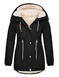Tuopuda Damen Übergröße Winterparka Langer Wintermantel Baumwolle Kapuzenmantel für Frauen Warm Fleece Gefüttert Winterjacke Verdicken Parka(Schwarz,3XL)