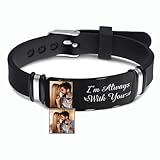 Personalisiertes Erinnerungs Armband mit Foto und Text, Silikon Armbänder mit Gravur für Papa Ehemann Bruder, Valentinstag Vatertagsgeschenk Color1