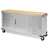 Seville Classics Fahrbare Werkbank mit 12 Schubladen, 182,9 x 50,8 x 95,2 cm, grau