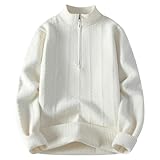 XUANFXPJ Herren-Pullover mit Viertelreißverschluss, Herbst/Winter, Rollkragenpullover, locker, einfarbig, warm, Langarm-Sweatshirt(White,XL)