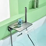 Wandmontage Armatur Badewanne Wasserfall Badewannenarmatur mit Handbrause Aufputz 2 Ausgänge Mischbatterie Dusche Knopfgriff,27cm×22cm