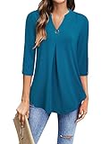 Gaharu Arbeitsshirt 3/4 Arm Damen Bluse Business Oberteile für Damen Schick Elegant Tunikashirt Große Größen Knitterfreie Shirt Frauen Lang Formell Kleidung Damen Sommer Damenmode Dunkler Cyan,XXXL