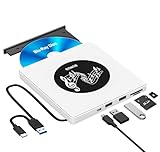 Externes Blu Ray Laufwerk USB 3.0 & Type-C Bluray Laufwerk Extern CD/DVD Brenner Writer mit 2 USB & SD/TF Slots, Externe Blu-Ray laufwerke für PC Laptop Windows 11/10 Mac MacBook