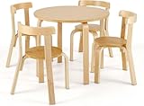 DREAMADE Kindertisch mit 4 Stühlen, Kindersitzgruppe aus Massivholz, Kinder Tisch Stuhl Set, Kindermöbel Set, Sitzgruppe für Kinder Mädchen und Jungen (Natur)