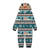 TDEOK Winter Jumpsuit mit Rentier Kapuze Weihnachten Drucken Onesie Nachtwäsche Xmas Print Ganzkörperanzug Weihnachts Matching Pyjamas Schlafanzug Einteiler Familie Outfit Set Familien-Schlafanzug 78