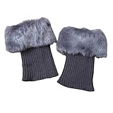 Halbsocken Damen Wärmer Stiefel Damen Wintermanschetten Topper Bein 2 Plüsch-Stricksocken (Dark Gray, One Size)