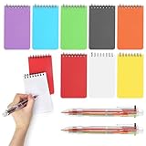 TNSLAND 8 Stück Mini Notizblock A7 Bunt Spirale Notizblöcke und 2 Farbige Kugelschreiber, Pocket Notizbuch mit Raster Mini Block mit Spiralbindung für Memos Büro Schule