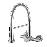 Tondiy Küchenarmatur Wandmontage mit Herunterziehbare Brause, Hoch Gebogen Wandarmatur mit 2 Strahlarten, 360° drehbar Mischbatterie Wand Wasserhahn Küche aus Edelstahl, Matt
