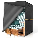 GARPROVM Strandkorb Schutzhülle Winterfest, Strandkorbhülle Wasserdicht 135x105x175/140cm Strandkorb Abdeckung Outdoor, 420D Oxford Gewebe Wetterfest Anti-UV Winddicht Abdeckhaube für Strandkörbchen