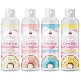 AOS Set | Cake Drip Pastel 4er Set 4x 250g | Weiß, Rosa, Hellblau, Pastelgelb | Vanille Geschmack | perfekt für Glasuren von Kuchen, Cupcakes, Kekse | wiederverschließbare Qutschflaschen