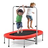 GYMAX Klappbares Trampolin für 2 Personen, Fitness Trampolin mit 5-stufig verstellbarem Haltegriff, Mini Trampolin für Kinder & Erwachsene, bis 150 kg belastbar, für Indoor & Outdoor (Rot)