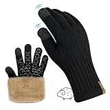 qpyysz Handschuhe Herren Damen Winter Warm Freezer Thermo Schwarze Handschuhe Merino Wolle Doppelschicht Fleece Touchscreen Outdoor Strickhandschuhe Rutschfeste Fleecefutter (black s-m)
