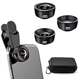 Auricase Objektiv für Handy, 3 in 1 Handy objektiv Set, 210° Fischaugenobjektiv, 120° Weitwinkel, 25X Makroobjektiv, mit Staubbeutel, Makro objektiv für iPhone für die meisten Smartphones (Schwarz)