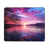 Mauspad, kleines Mauspad mit rutschfester Gummiunterseite, violetter Sonnenuntergang auf Wasser, Mauspads für Mann und Frau, Computer-Mauspad für kabellose Maus, Tastaturmatte,